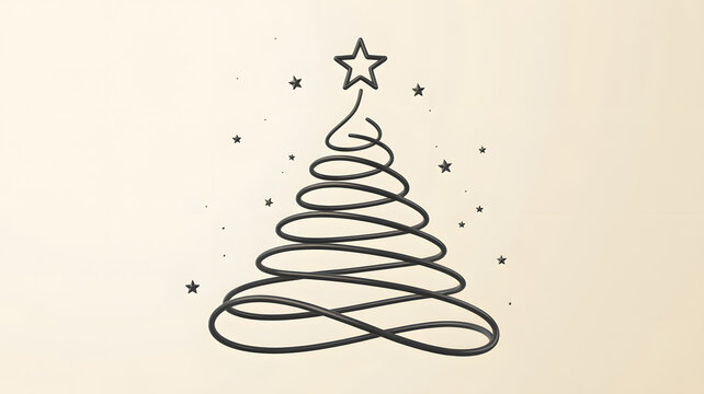 Minimal spiral christmas tree illustration with stars on light background
