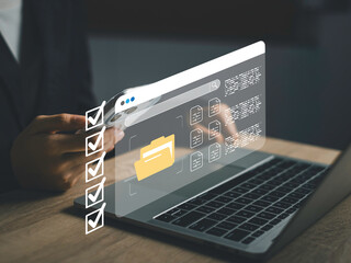 Digital interface with checklist and folder icons, representing digital document management, task...