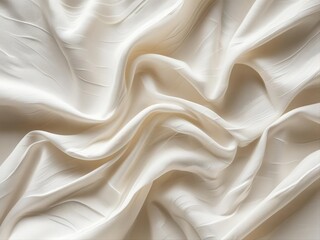 Obraz premium Cloud Dancer Color 2026 luxurious silk fabric waves in soft cream tones. Pantone trend elegant flowing texture creating sophisticated abstract composition perfect for premium design and fashion projec