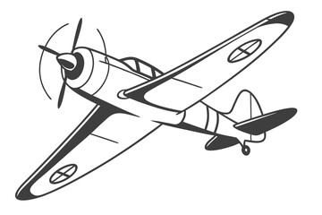 Vintage Propeller Plane Line Art &ndash; Minimalist Aircraft Illustration