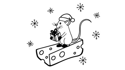 cute mouse wearing santa hat holding tiny gift