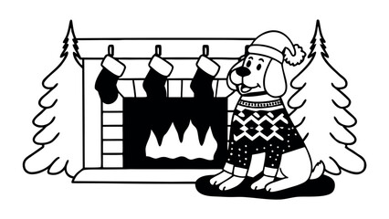 happy dog wearing christmas sweater and hat