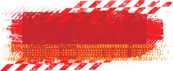 Naklejka na ściany i meble Grunge racing banner with checkered flag pattern and tire track texture , perfect for motorsport design. Racing-inspired grunge background for automotive branding design. Vector illustration.
