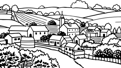 Obraz premium Very beautiful aerial summer view of the rural village of Morchard Bishop in Devon, showing rolling green fields, scattered homes, winding country lanes, and peaceful countryside scenery under warm 