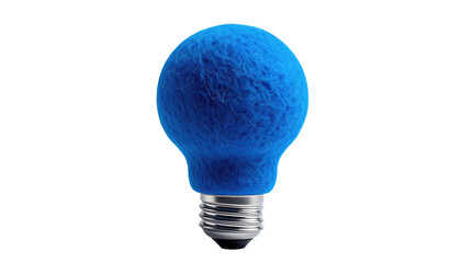 A bright blue, fuzzy lightbulb on black. Texture covers the bulb, highlighting creativity and potential energy use