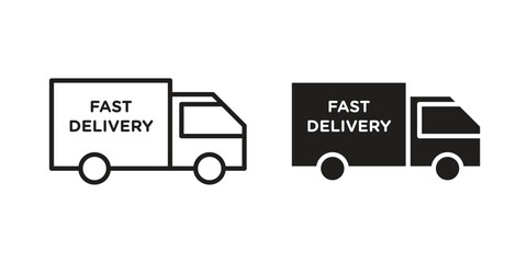Fast shipping delivery truck icons set. Simple set of vector illustrations