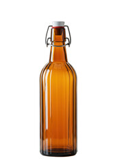 close-up of a premium, empty, deep amber glass carafe with elegant vertical fluting and a brushed stainless steel swing-top closure against a transparent background. concept of sustainable luxury