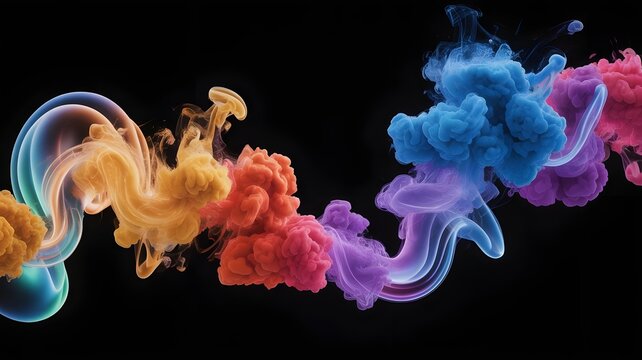 Colorful ink clouds swirling in dark water abstract background
