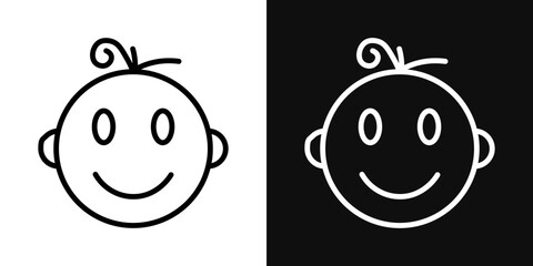 Baby girl face icons - editable stroke vector illustration