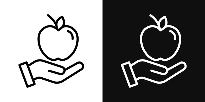 Apple in hand icons - editable stroke vector illustration