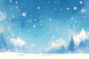 雪降る静かな冬の森の背景イラスト