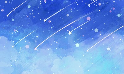 ゆめかわな流れ星と雪が降る夜空の背景壁紙