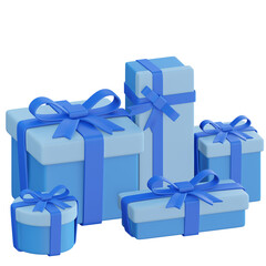 Blue Gift Boxes with Ribbons in 3D Render