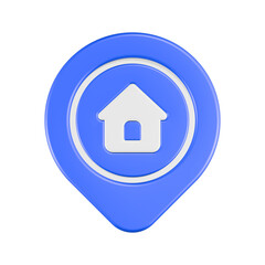 3d rendering icon pin home location blue button