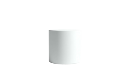 A stark white cylindrical object is centered on a solid black background. The clean lines and minimal presence enhance its simplicity