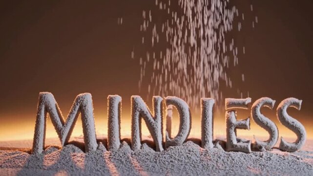 Word mindless formed from powder with falling particles