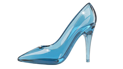 Elegant blue glass slipper isolated on a white background a symbol of fairy tales and dreams.