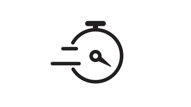 Clean minimal stopwatch animation with dynamic motion lines indicating high speed timing acceleration and smooth vector countdown movement in monochrome style