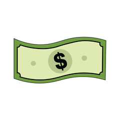 A single, waving green dollar bill with a dollar sign in the center. Modern cartoon vector illustration representing money, income, and payment. Simple financial asset