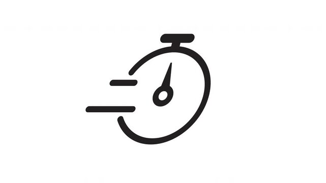 Modern speed emphasized stopwatch animation featuring bold sweeping motion strokes and energetic timing visuals in a clean black and white vector display
