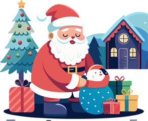Santa Claus quietly placing gifts after the children have gone to sleep.