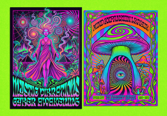 Modern Acid Psychedelic Poster Layout Set