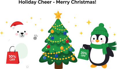 Christmas sale sign in holiday decorated boutique window, offering 50% discount for festive shopping season promotion, retail marketing.