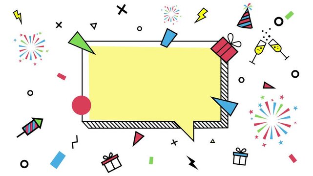 4K Festive Pop Art Speech Bubble Animation with Fireworks and Party Icons version B