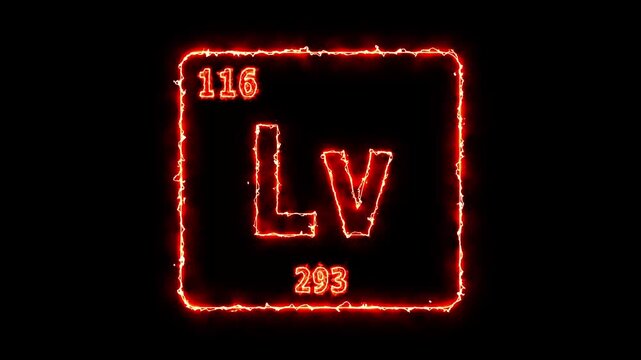 Livermorium - periodic table element symbol hologram, chemical element Periodic Table, atomic weight element number ,glowing on black background in 4K.