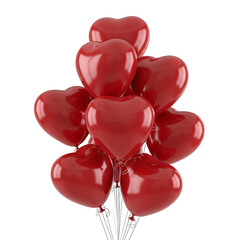 A bunch of shiny red heart shaped balloons