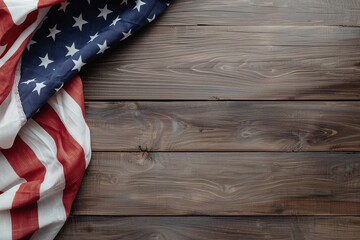A pencil drawing shows a folded American flag placed on a wooden table. The wood surface has a rustic look with visible grain patterns, highlighting the flag's colors and folds