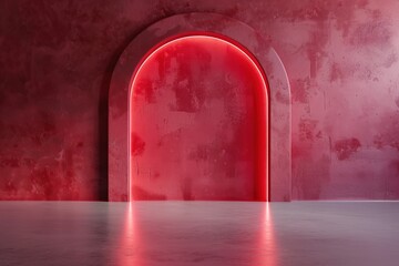A well-lit space features a red vignette with soft, glowing highlights. The design emphasizes an arch shape, suitable for various creative activities or events
