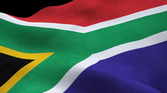 South Africa flag realistic waving in wind animation isolated on black background