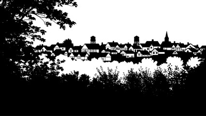 generational roots a timeless community silhouette nestled in natures embrace, isolated on transparent background