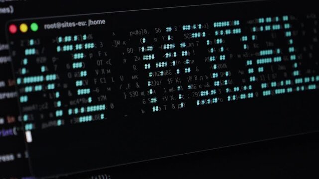 Bright green ASCII art characters displaying AI MODEL on a dark terminal screen, embodying artificial intelligence, machine learning, and complex software development. Zoom