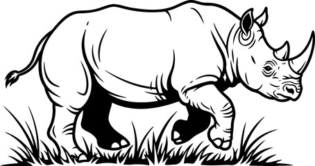 Obraz premium primal guardians path iconic rhinos steadfast stride across the wild horizon, isolated on transparent background