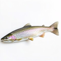 Fototapeta premium Beautifully detailed rainbow trout fish specimen isolated on a clean bright white background showcasing vibrant colors and texture