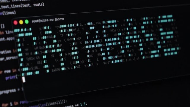 Digital terminal screen displaying vibrant DATABASE text formed by green hash symbols, representing complex data management, programming, and critical cybersecurity operations. Zoom