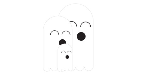 Three Cartoon Ghosts with Simple Facial Expressions Illustration.