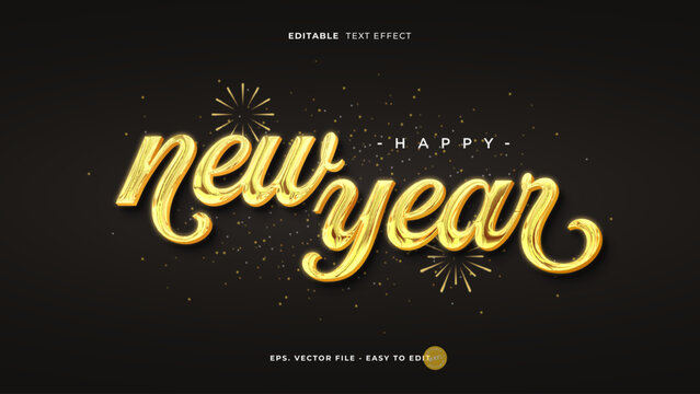 Happy New Year Golden 3D Editable Text Effect - Powered by Adobe