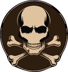 Brown skull and crossbones emblem with rope border