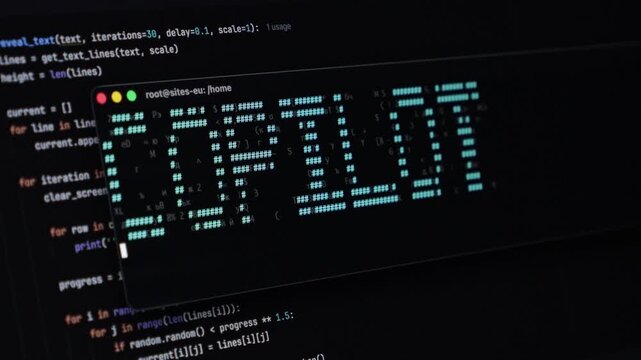Close-up view of a digital terminal displaying a command prompt and COPILOT in pixelated ASCII art, representing artificial intelligence and software development