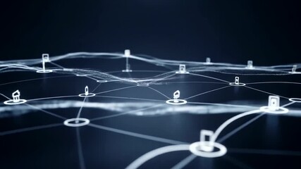 Abstract digital network connections with nodes and data transfer visualization. - Powered by Adobe