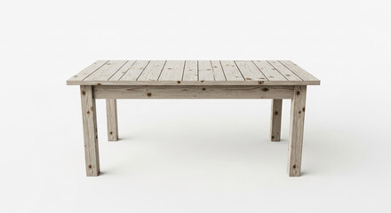 Square wooden table with a light stain finish, featuring plank top and sturdy legs, representing interior design and furniture craftsmanship