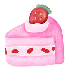 Adorable Pink Strawberry Cake Slice Illustration