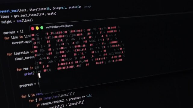 Code execution displays process with error highlighting, symbolizing digital vulnerability and data security challenges. Zoom