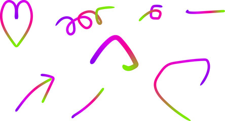 Colorful hand drawn abstract shapes and symbols on white background