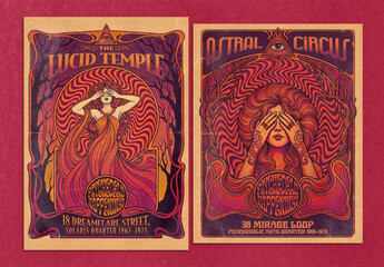 Grunge Mystical Party Event Flyer Layout Set