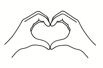 Fototapeta premium Two hands forming a heart shape — a gesture often used to express love, care, or gratitude. Minimalist style, thin line, no fill.