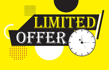 Print Limited offer banner, versus screen graphic, sale advertisement, sports battle template, time discount, competition design, yellow background, matchup comparison, clock timer, special promotion,